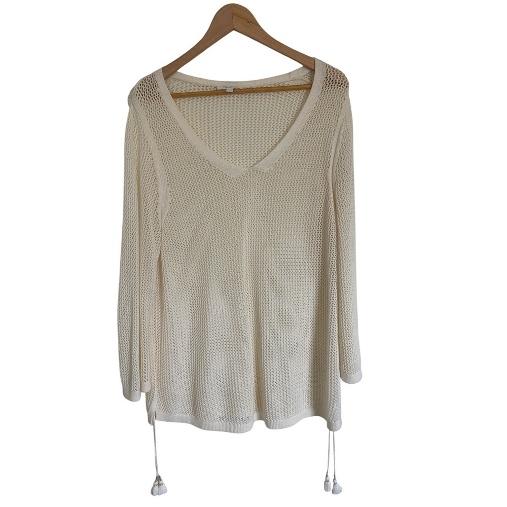 Talbots Womens Lightweight Pima Cotton Cream V-Neck Open Knit Sweater Size‎ XLP
